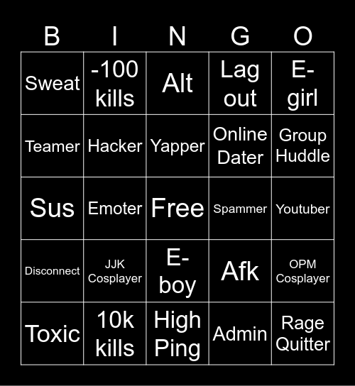 TSB Bingo Card