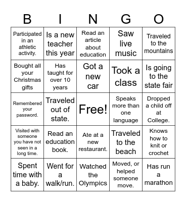 Get to Know Your Colleagues Bingo Card
