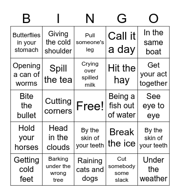 Idiom Bingo Card