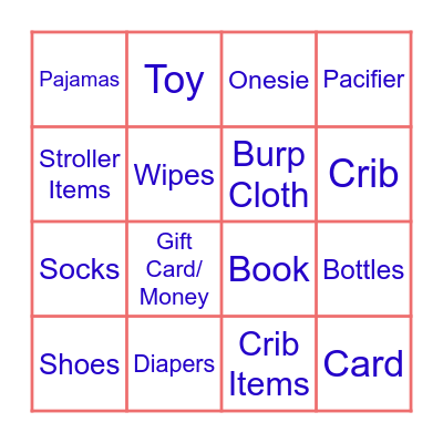 Baby Shower Bingo Card