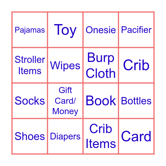 Baby Shower Bingo Card
