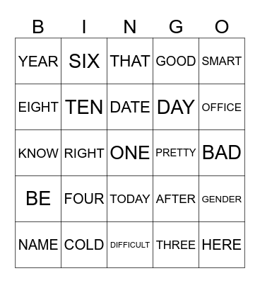SPANISH BINGO Card