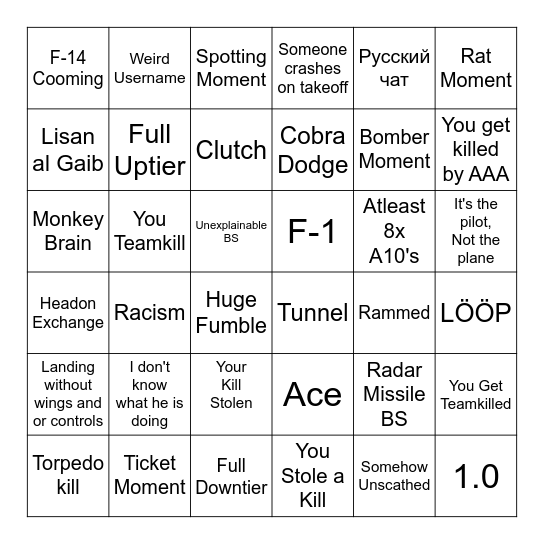 War Thunder Bingo Card