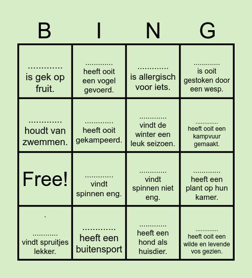 Wie ...? Verzamel verschillende namen! Bingo Card