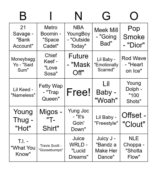 Trap Bingo Card