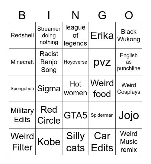 Chinese Bingo Card