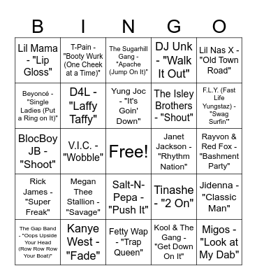Dance Bingo Card