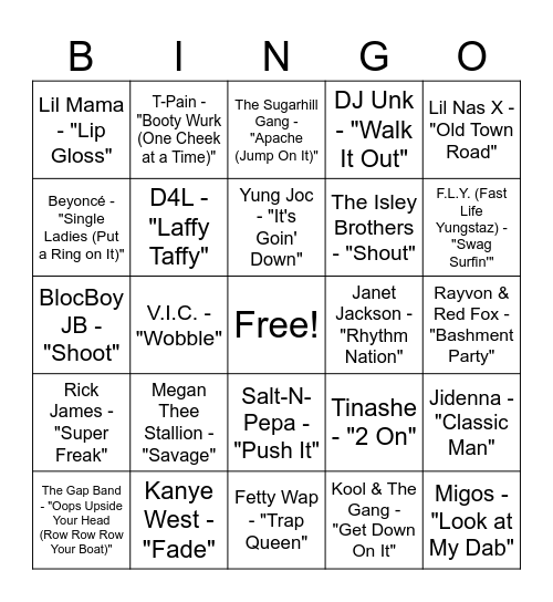 Dance Bingo Card