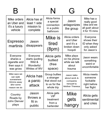 Group trip Bingo Card