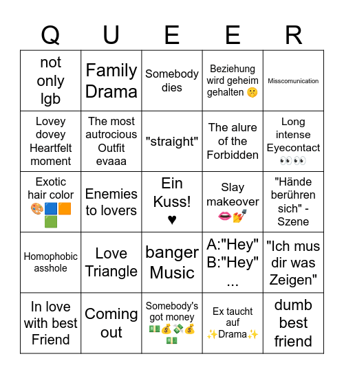 Queer Movie Bingo Card