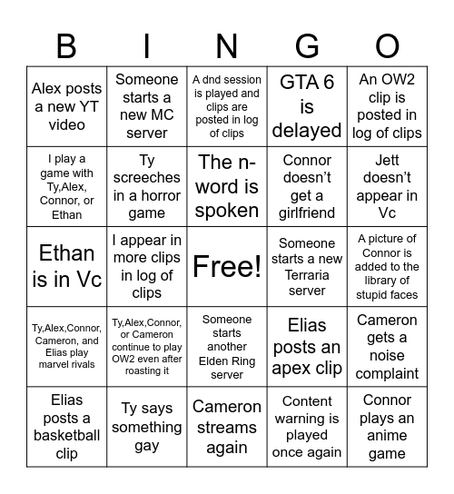 Diego’s insomnia effect bingo Card