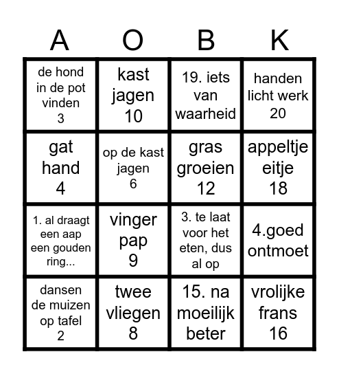 Spreekwoorden & gezegdes Bingo Card