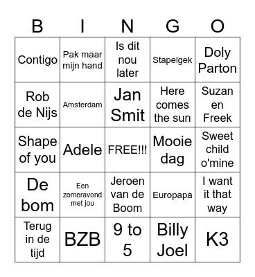 Muziek Bingo Card