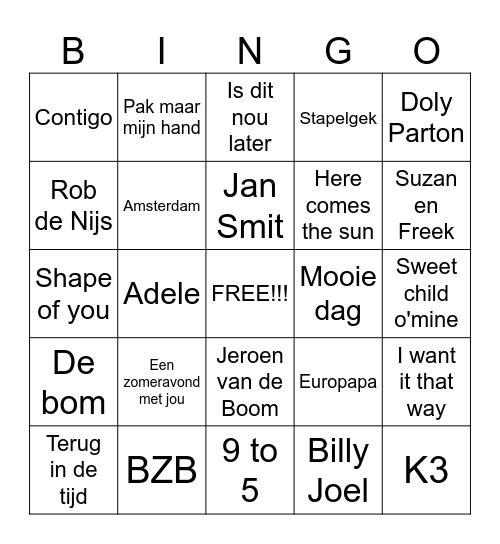 Muziek Bingo Card