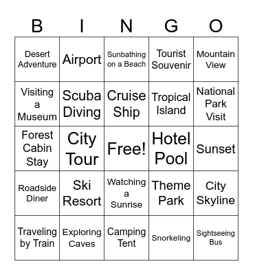 Vacation Bingo Card