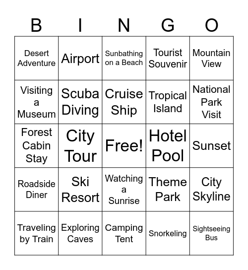 Vacation Bingo Card