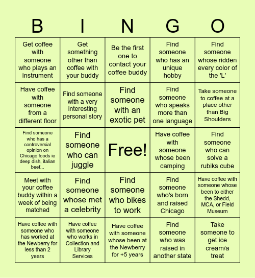 Coffee Buddies Bingo Card