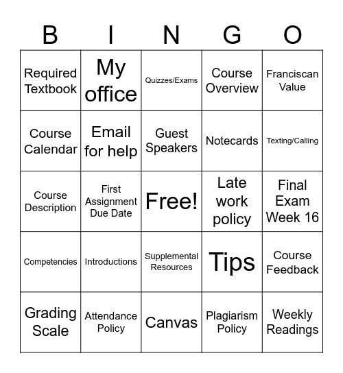 Untitled Bingo Card