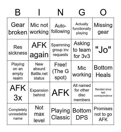 Titan playing WoW Bingo Card