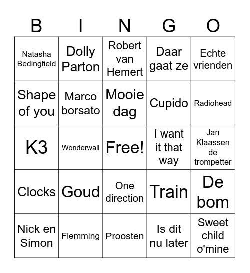 Muziek bingo Card