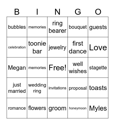 Myles and Megan's Wedding Bingo Card