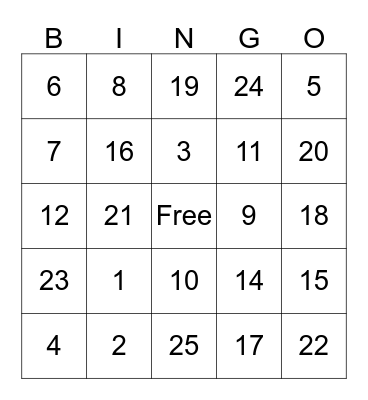 Bingo Test Bingo Card