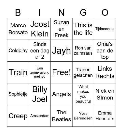 Muziekbingo Card