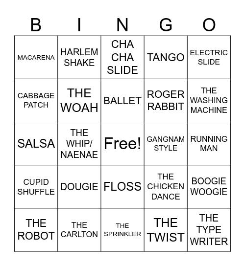 DANCE Bingo Card