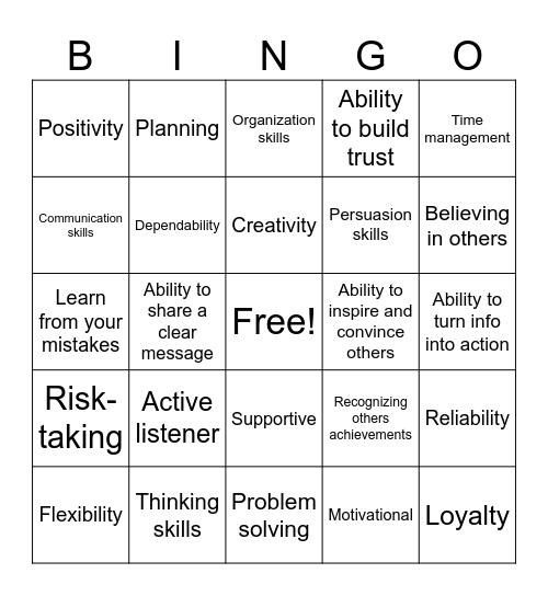 Leadership Bingo Card