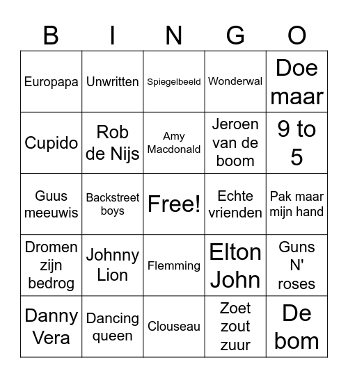 muziekbingo Card