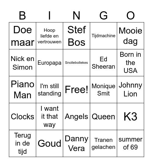 muziek bingo Card