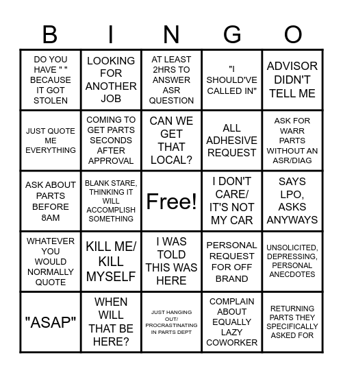 TECHNICIAN BINGO Card