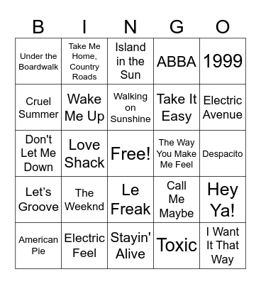 Musical Bingo Card