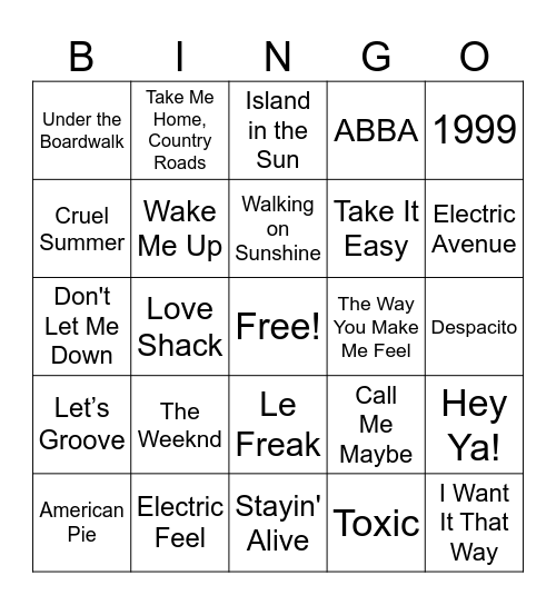 Musical Bingo Card