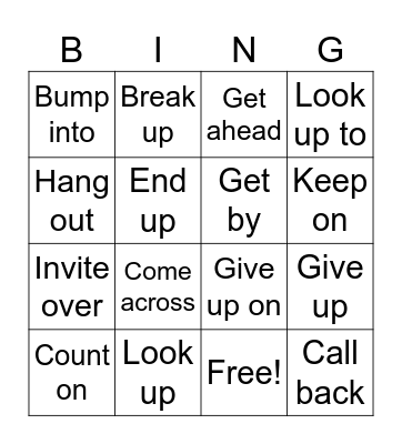 Phrasal Verbs Bingo Card