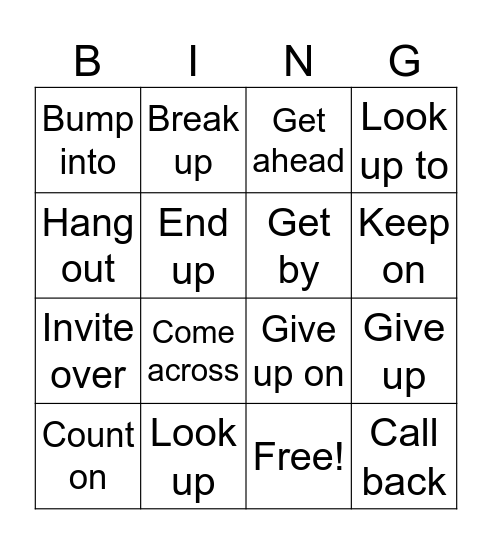 Phrasal Verbs Bingo Card