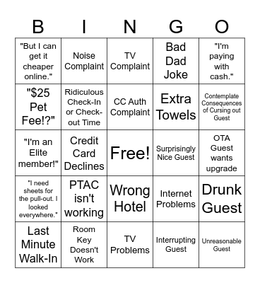 Front Desk Bingo Card