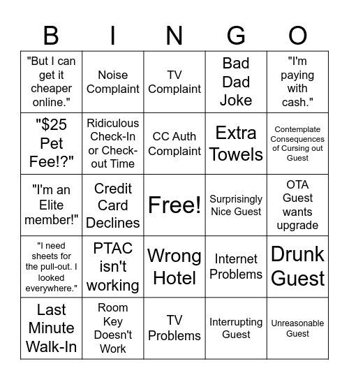 Front Desk Bingo Card