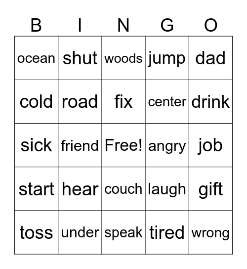Synonym Bingo Card