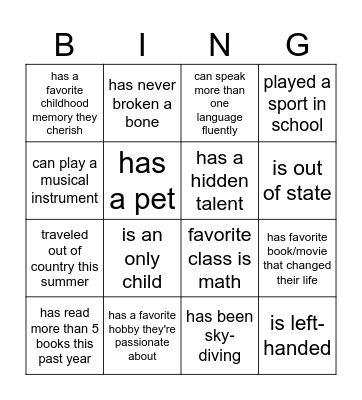 Get To Know Each Other Bungo Bingo Card