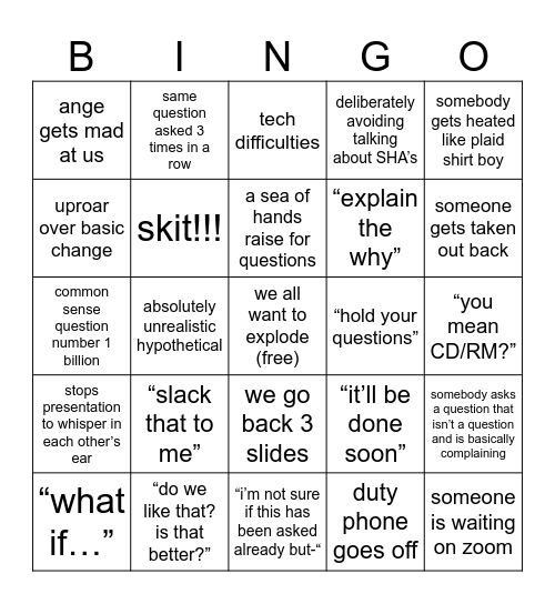 training bingo Card