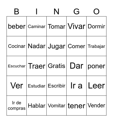 Spanish Verbs Bingo Card