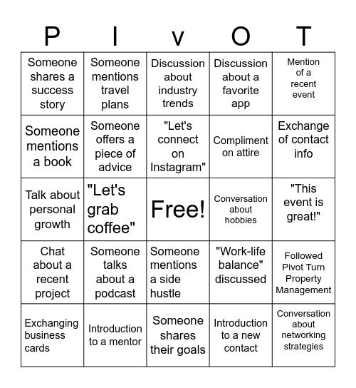 Networking Bingo Card