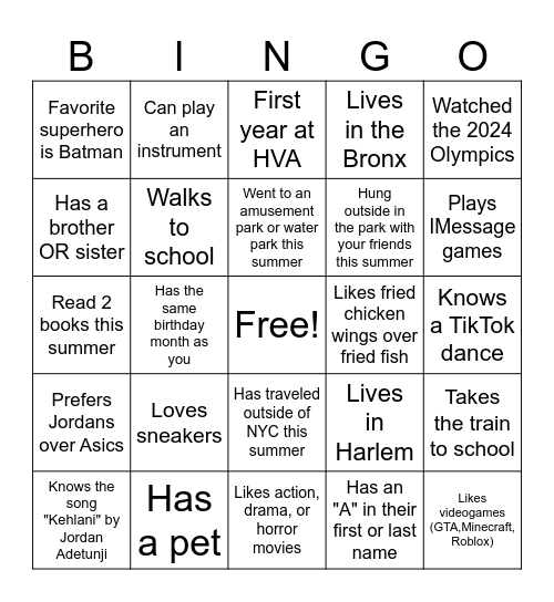 Find a Friend Who: Bingo Card