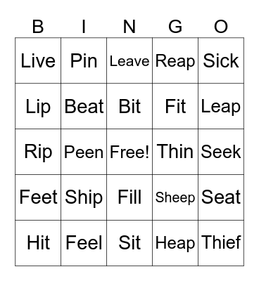 /ɪ/ and /i:/ Bingo Card