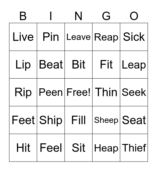 /ɪ/ and /i:/ Bingo Card