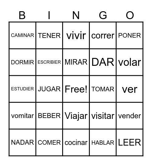 Spanish Bingo Card