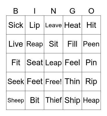 /ɪ/ and /i:/ Bingo Card