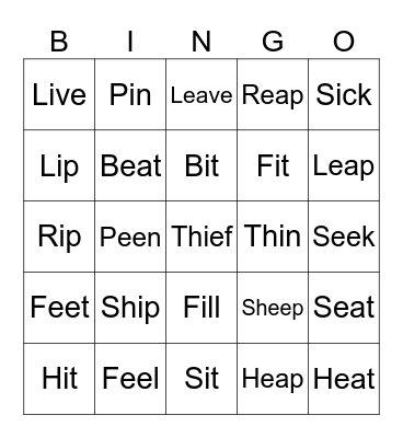 /ɪ/ and /i:/ Bingo Card