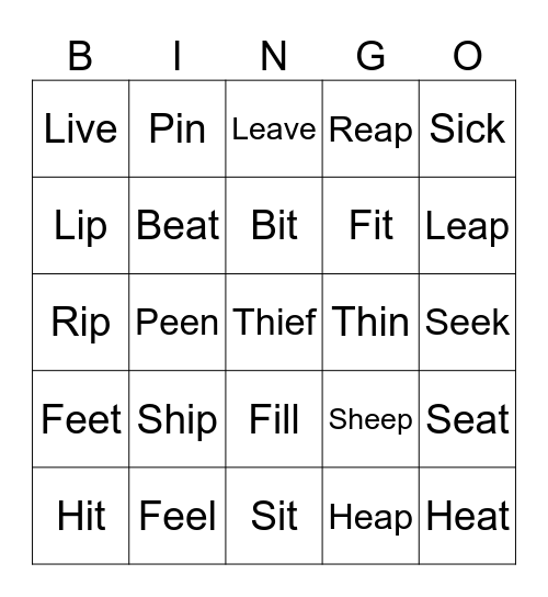 /ɪ/ and /i:/ Bingo Card